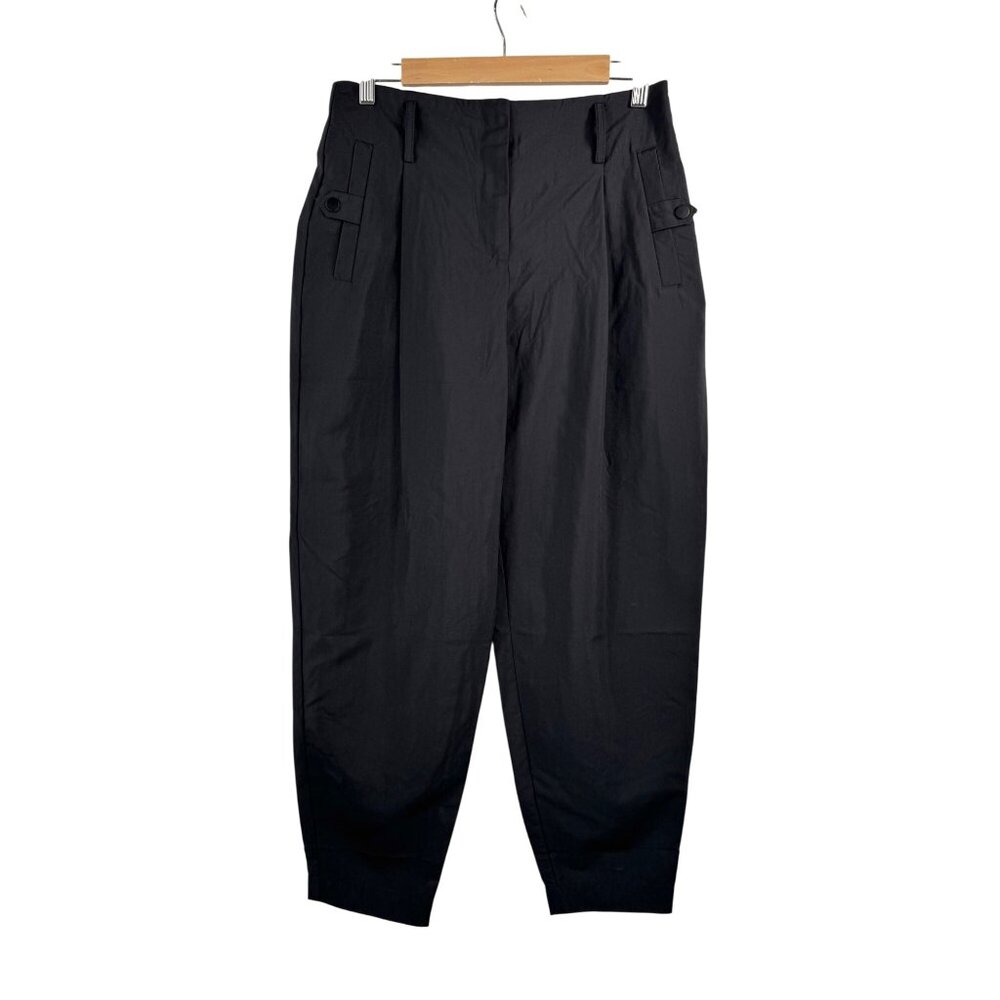 Zara high waist pleated barrel crop relaxed pants black 90s preppy sz S